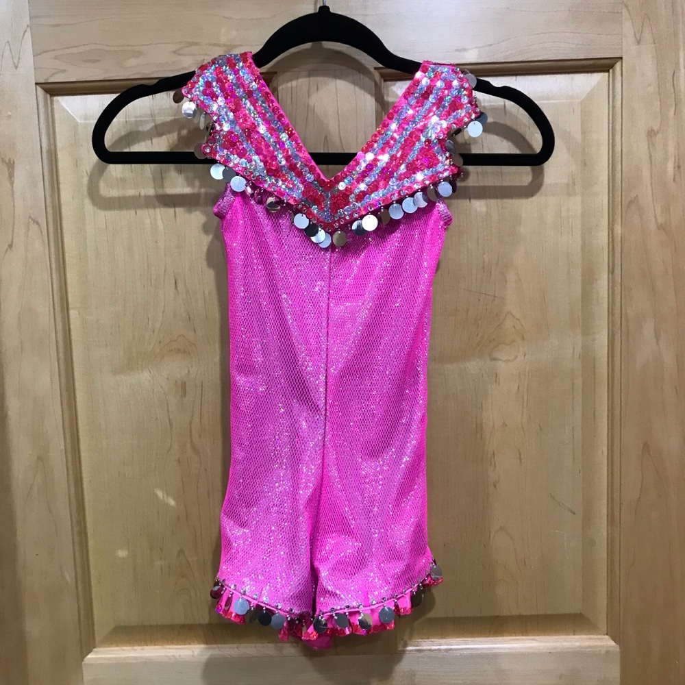 Custom competition dance costume pink sequins